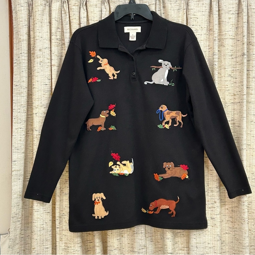 Bechamel Vintage Dog Applique Long Sleeve Polo